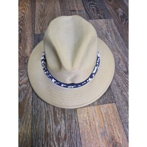 Panama Jack Mens Tan Canvas Safari Fedora Hat Floral Band Made in USA Medium